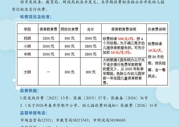 滨湖幼儿园2026年春季学期收费项目标准公示